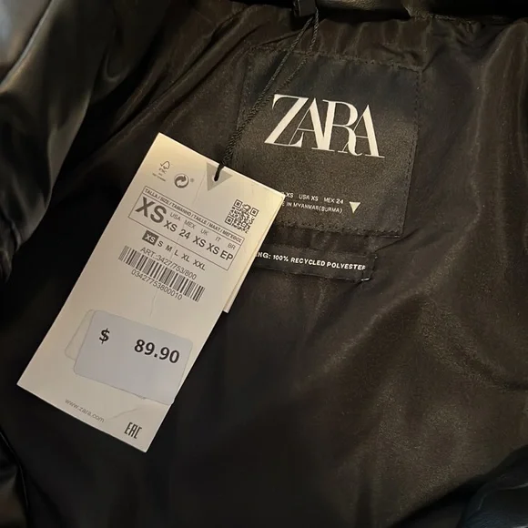 Zara Black Cropped Puffer Jacket - Picture 3 of 4